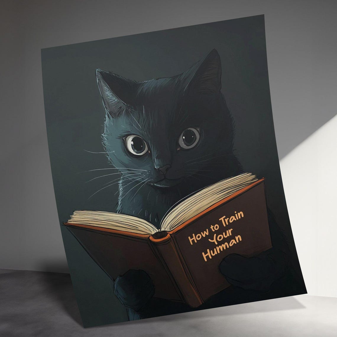 Black Cat Reading How To Train Your Human Book Quirky Cat Poster - Image 3