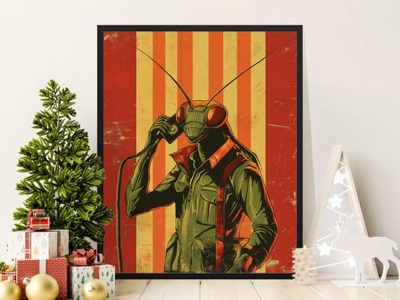 Vintage Inspired Mantis Art Print Retro Mantis Wall Decor Unique Insect Art Poster Cool Mantis Illustration Quirky Home Decor