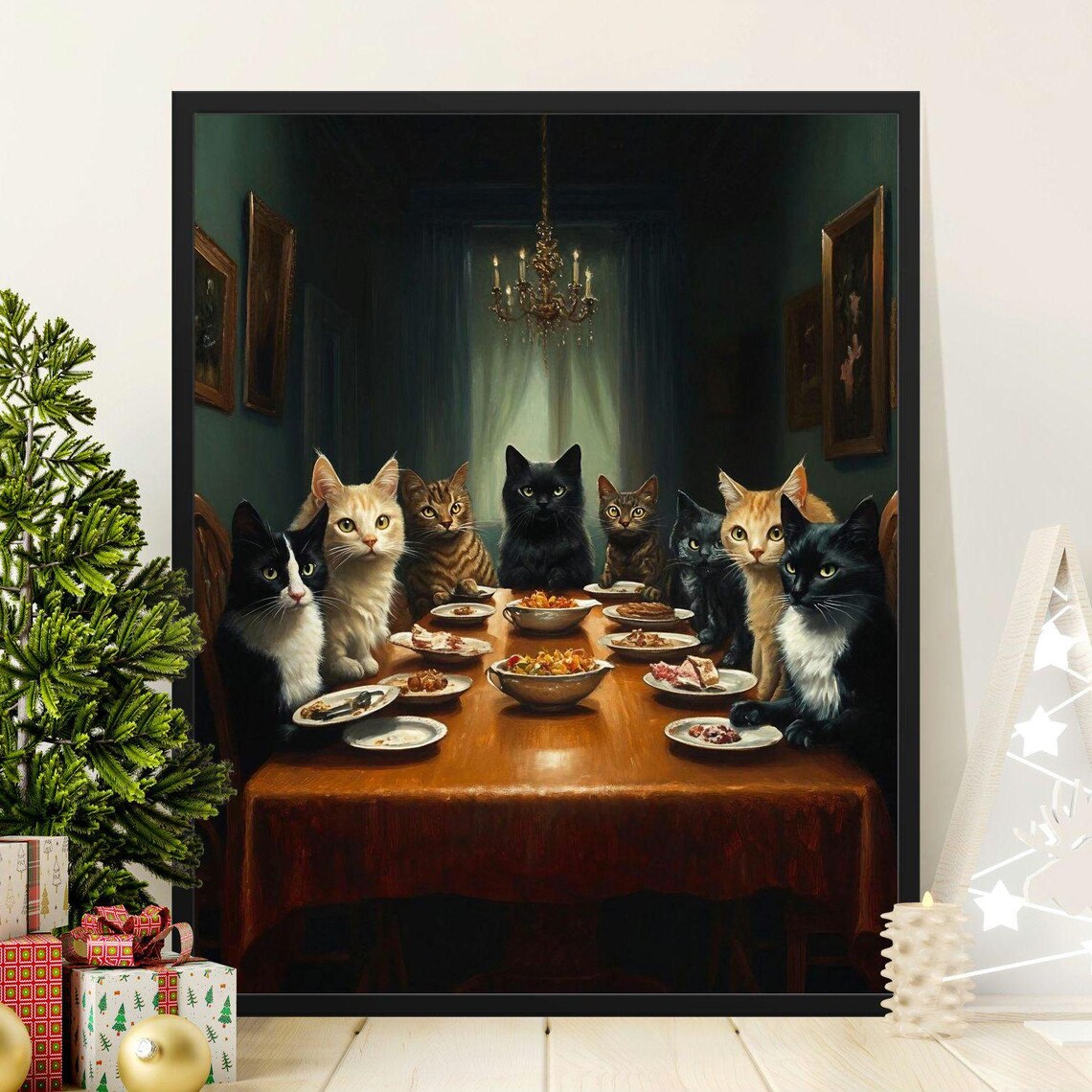 Cat Dinner Party - Funny Kitchen Dining Decor