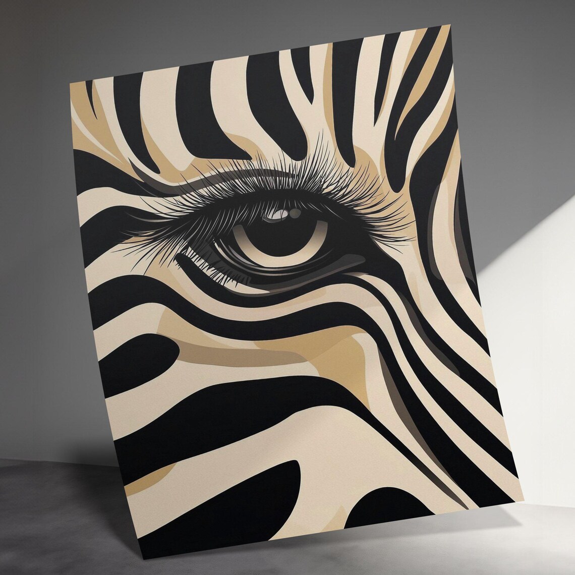 Bold Zebra Eye Stylized Animal Poster With Black Cream Graphic Stripes - Image 3