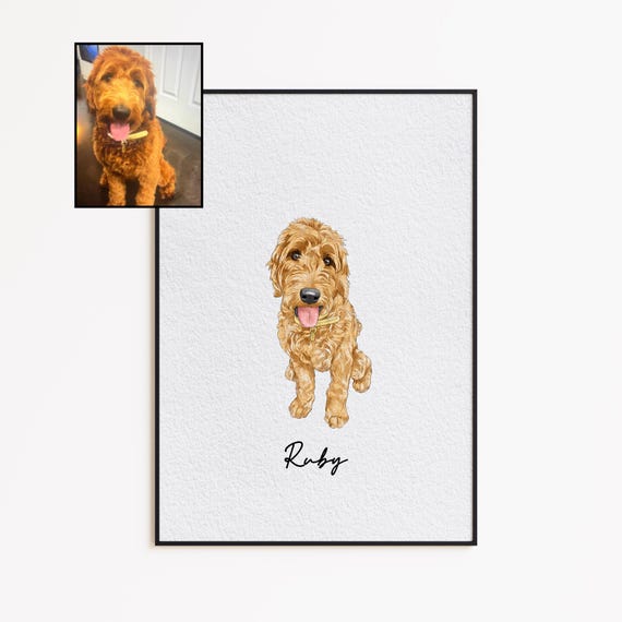Custom Watercolor Pet Portrait, Minimalist Sketch