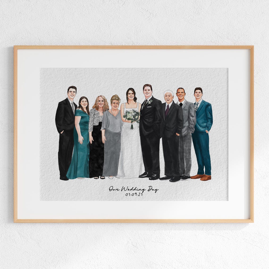 Custom Family Wedding Portrait, Watercolor Art Print