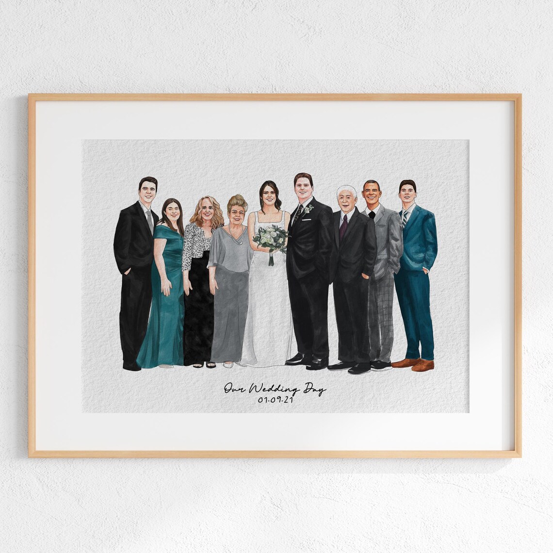 Custom Watercolor Wedding Couple Portrait Anniversary Date Poster - Image 2