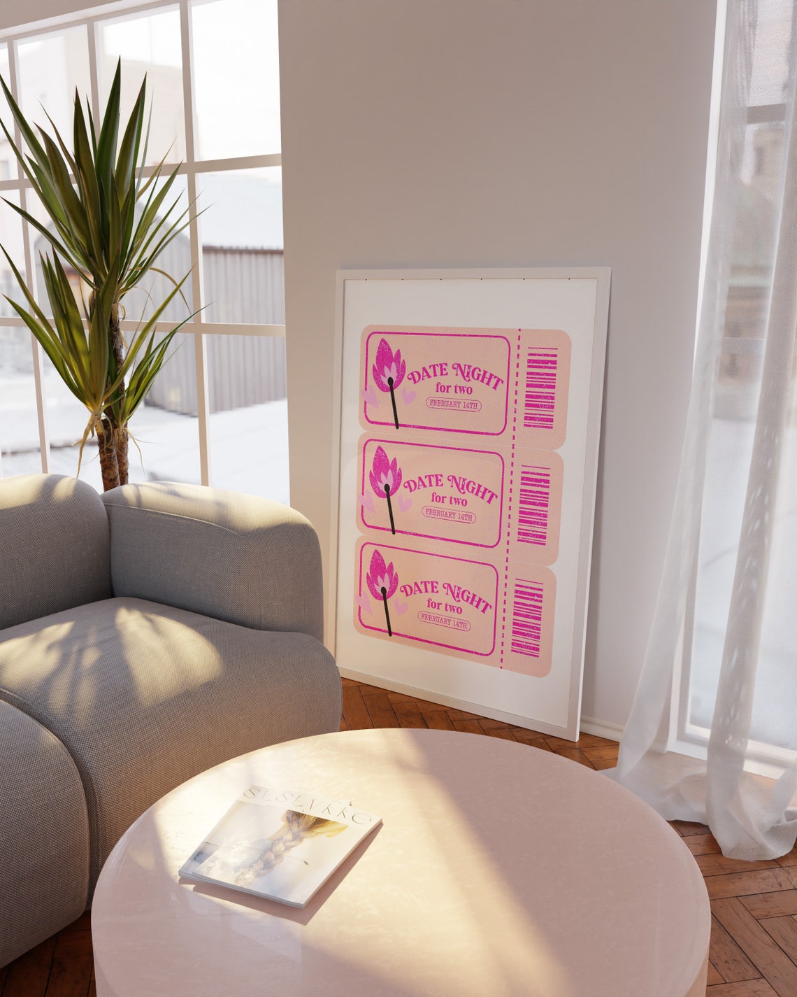 Date Night For Two Valentine Pink Matchbook Ticket Romance Wall Poster - Image 2