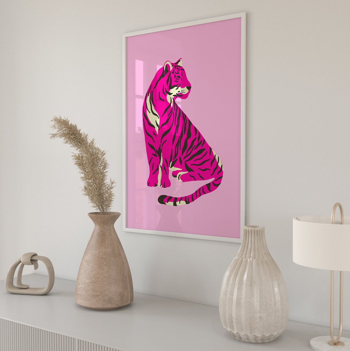Pink Tiger Poster Print Cheetah Wall Art Trendy Wall Art Preppy Room Decor Maximalist Decor Boho Wall Art Boho Decor