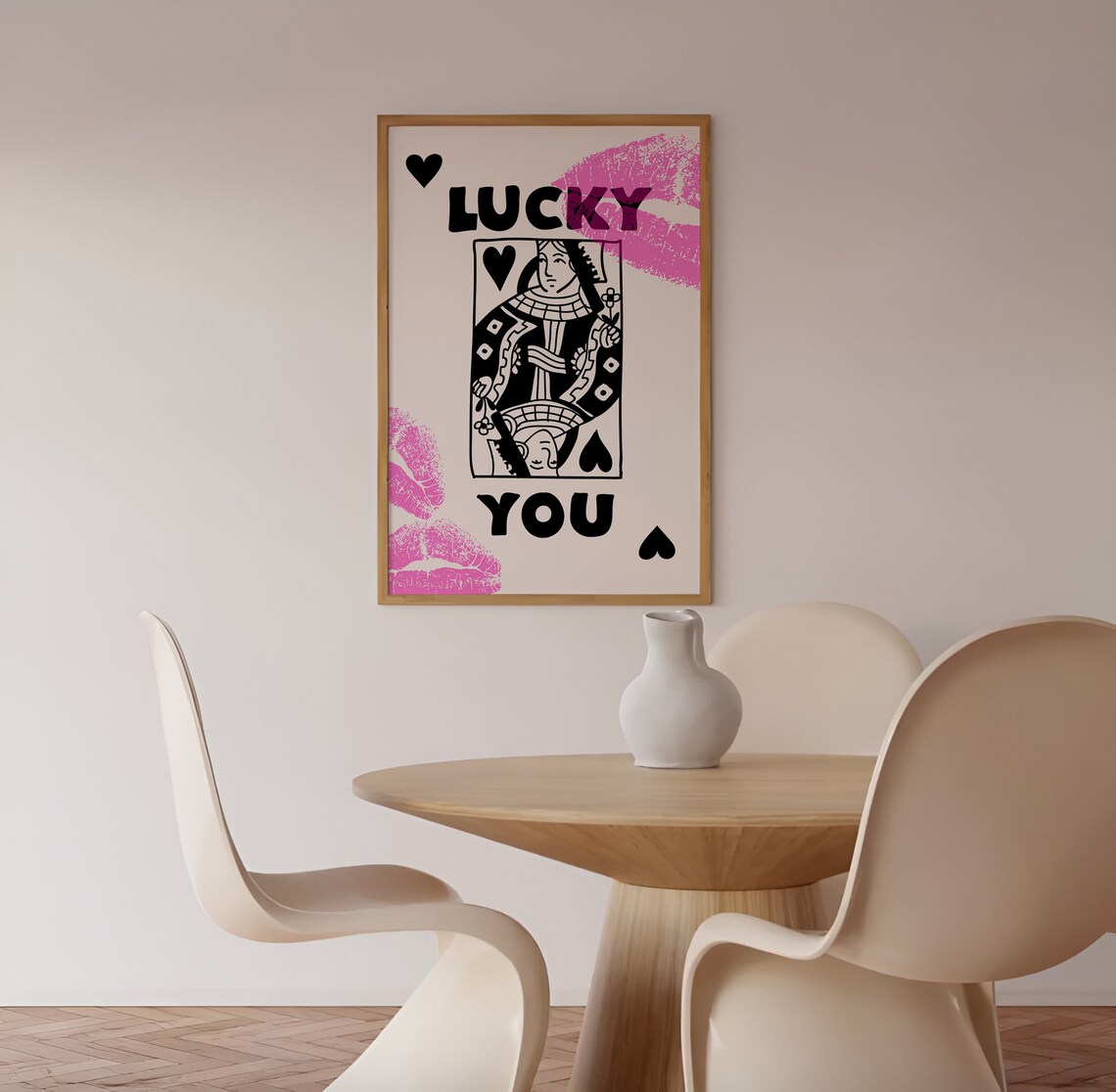 Lucky You Queen Of Hearts Pink Lipstick Kisses Preppy Art Poster - Image 3