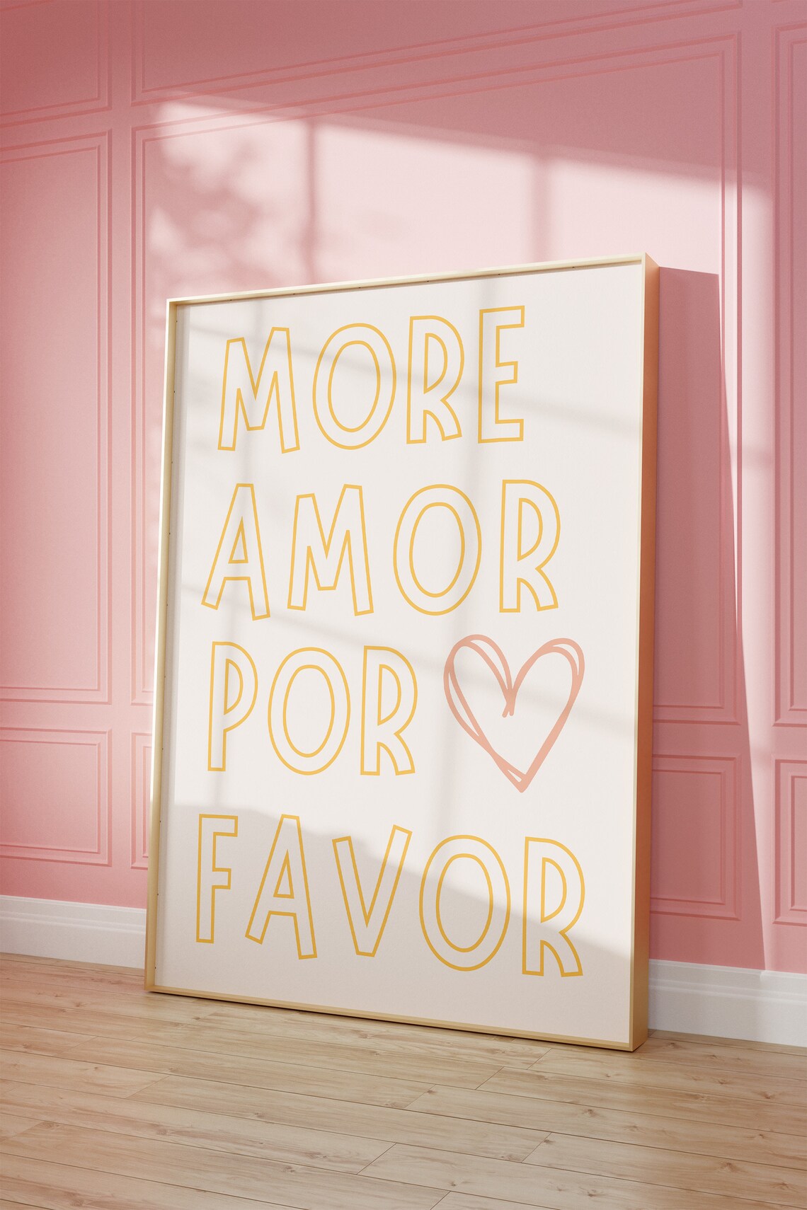 More Amor Por Favor Yellow Typography Pink Heart Love Poster - Image 3