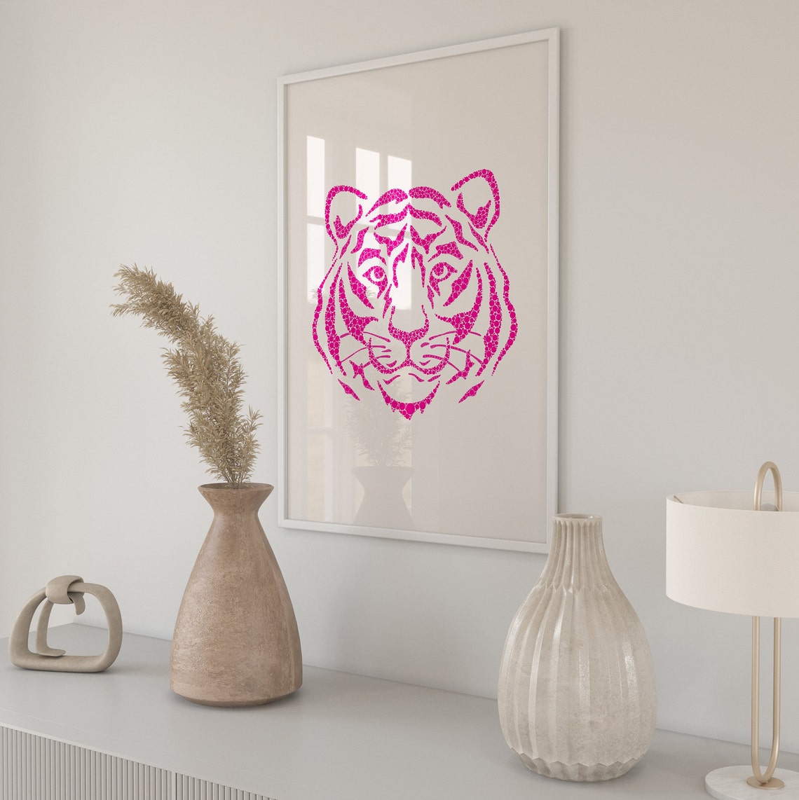 Bold Pink Tiger Face Mosaic Art Trendy Statement Animal Poster