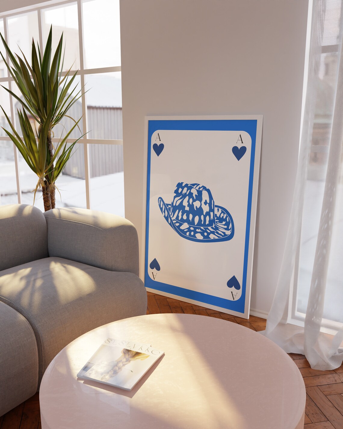 Blue Ace Of Hearts Western Cowboy Hat Retro Playing Card Poster - Image 2