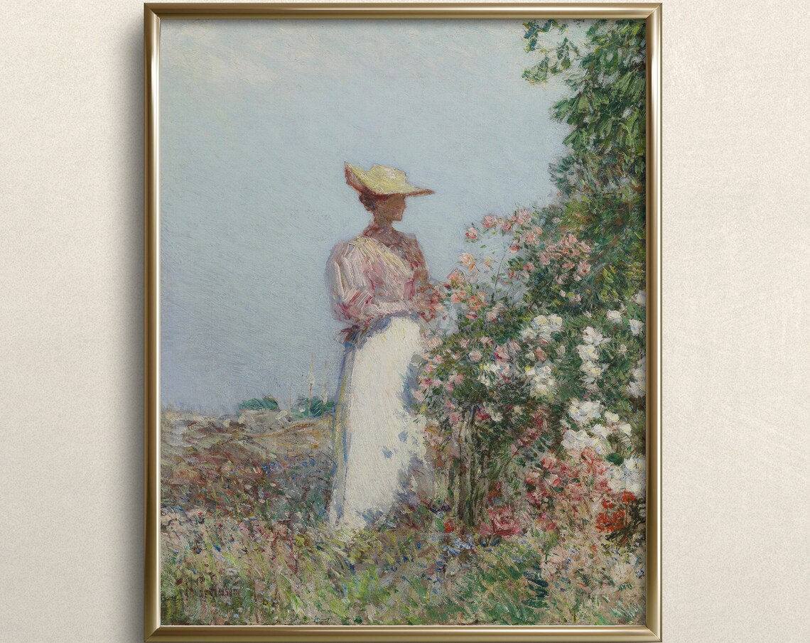 Lady In The Garden Fine Art Print Vintage Garden Wall Art Eclectic Wall Art Cottage Wall Art Green Oil Painting A65