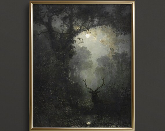 Deer In The Forest Art Print, Dark Academia