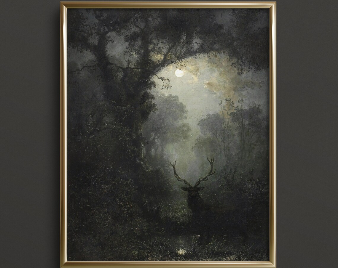 Deer In The Forest Art Print, Dark Academia