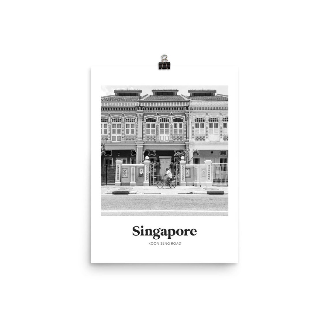 Singapore Koon Seng Road Black and White Shophouse Photo Poster - Image 3