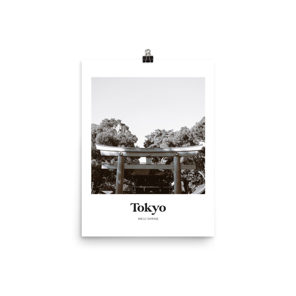 Tokyo Meiji Shrine Torii Gate Black and White Photography Poster - Image 2