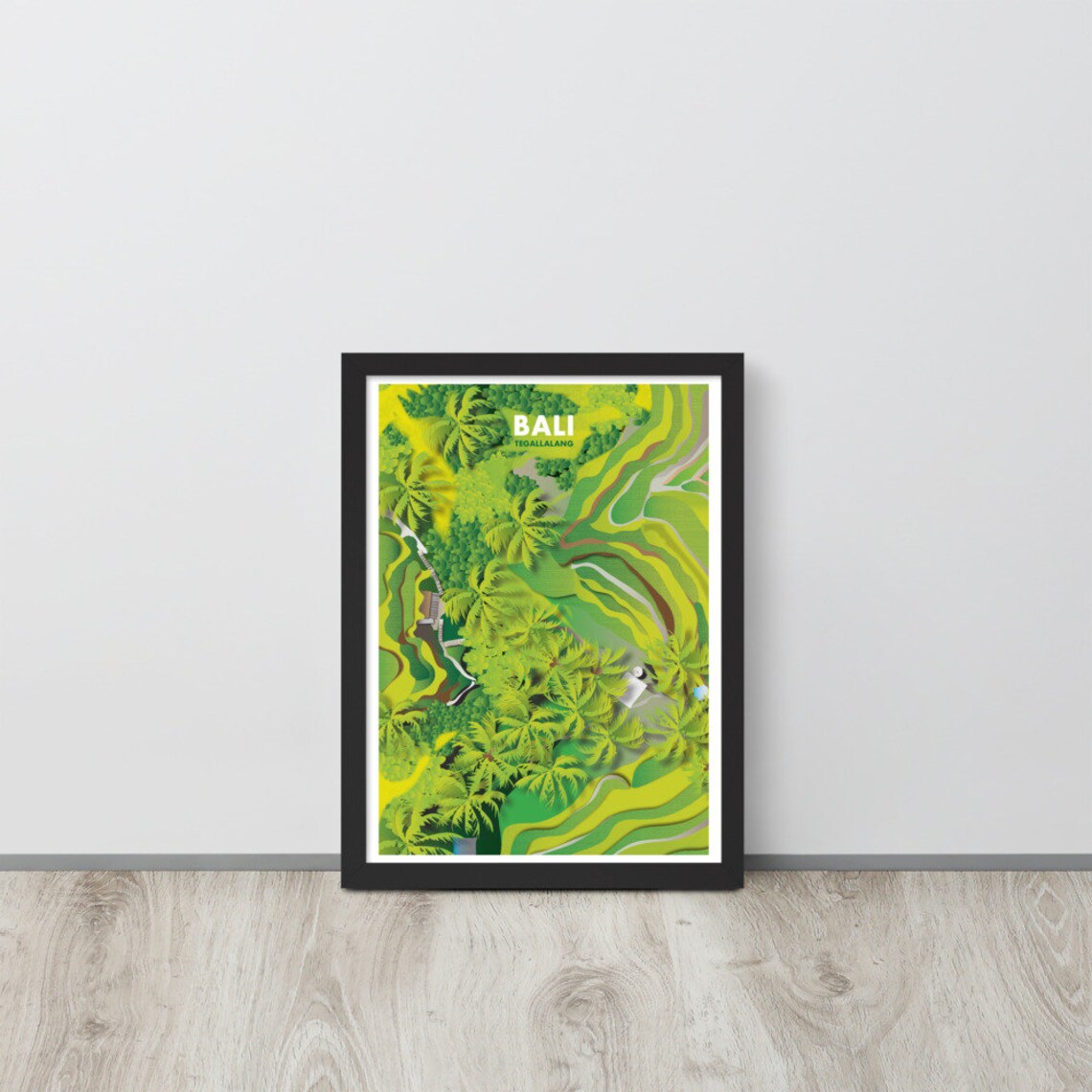 Bali Tegallalang Rice Terraces Aerial Jungle Illustration Poster - Image 2
