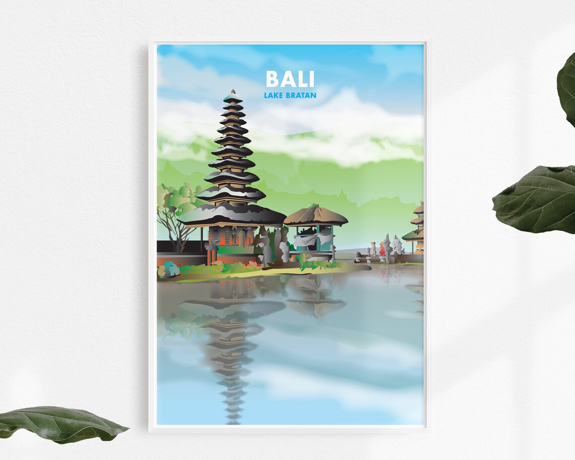 Bali Lake Bratan Ulun Danu Temple Water Reflection Travel Poster