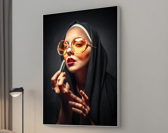 Ethnic Woman Canvas Painting Beauty Portrait Art Wall Decor Fashion Glasses Picture