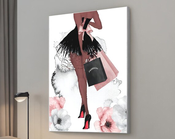 Fashion Woman Shopping Bags Heels Floral Chic Illustration Art Poster