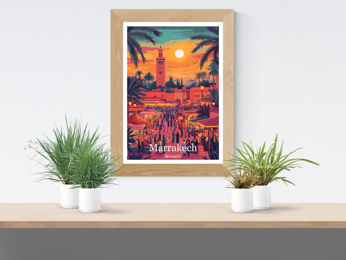 Marrakech Morocco Jemaa El Fnaa Sunset Market Square Travel Poster - Image 2
