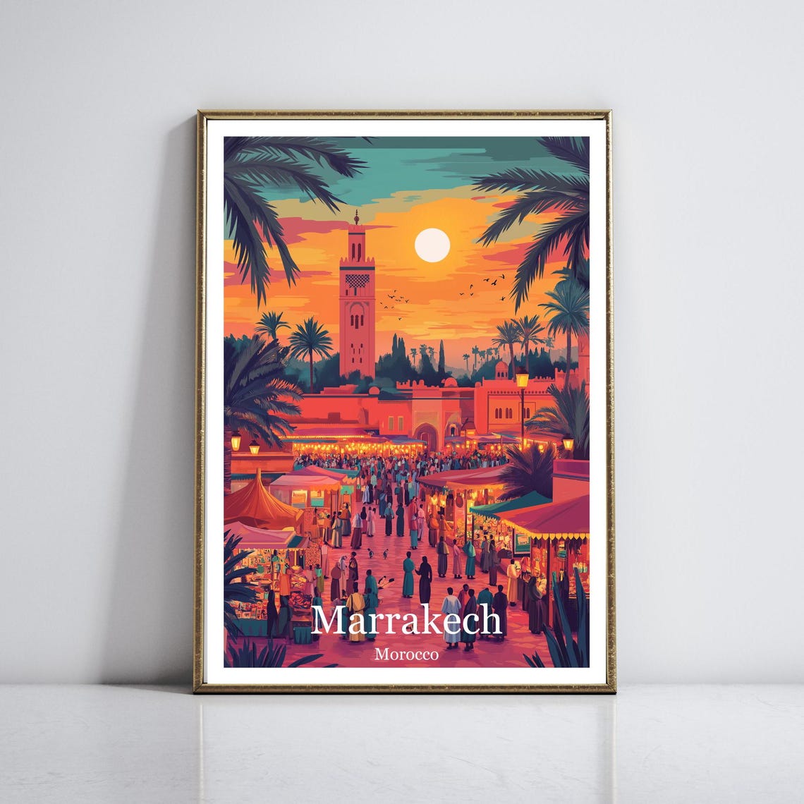 Marrakech Morocco Jemaa El Fnaa Sunset Market Square Travel Poster