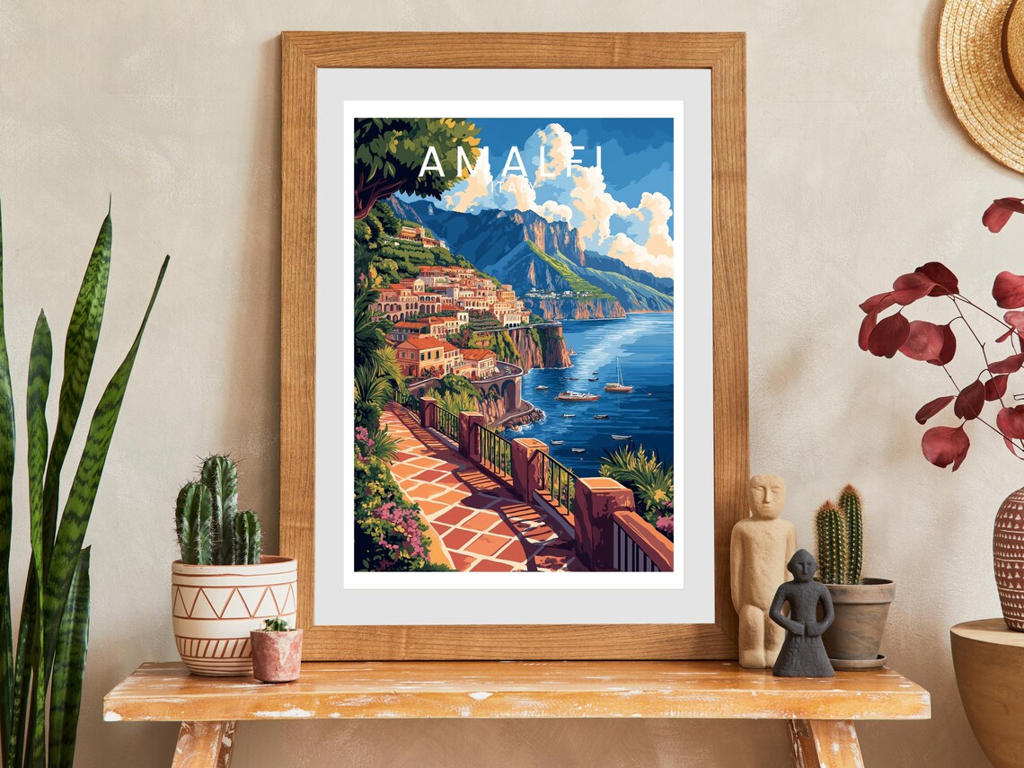 Amalfi Coast Italy Cliffside Village Seaside Terrace Travel Poster - Image 2