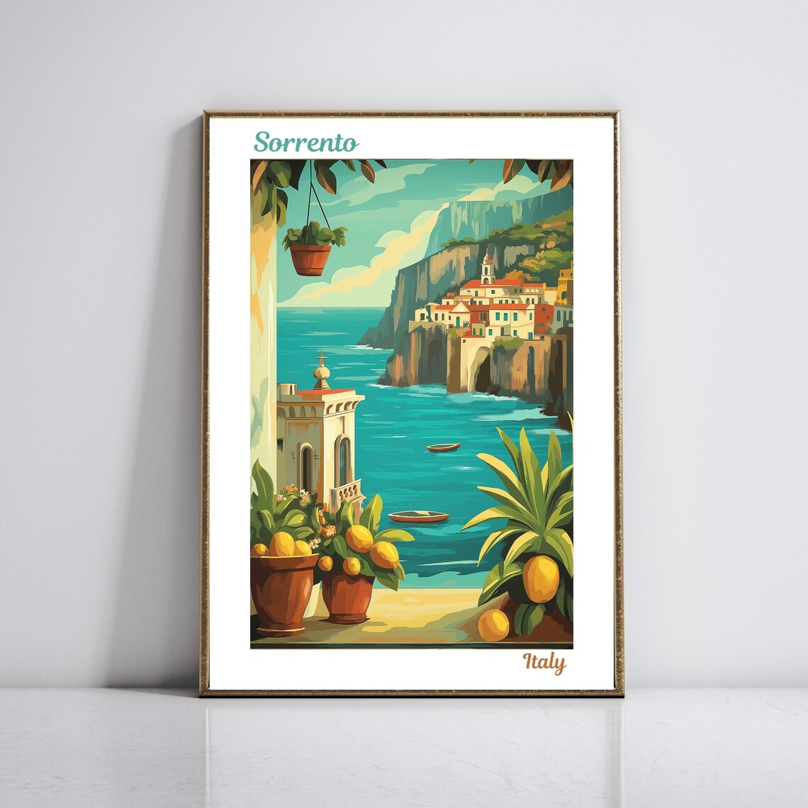 Sorrento Cliffside Village Lemon Groves Sea Italy Travel Poster