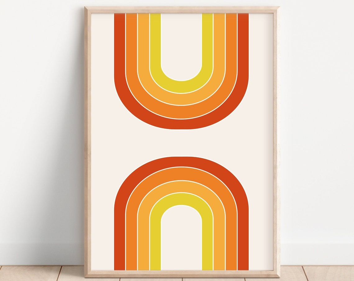 Retro 70s Rainbow Arches Warm Tones Abstract Geometric Poster