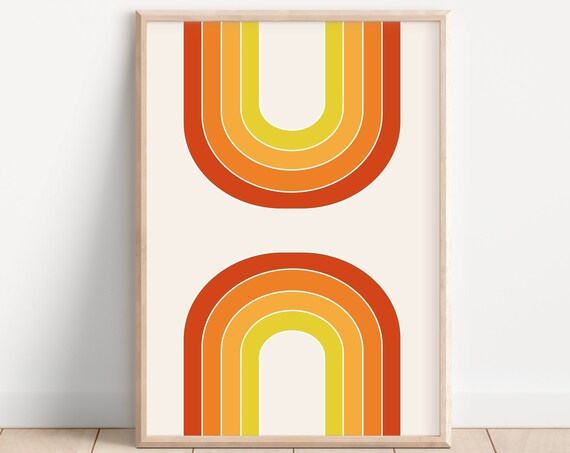 70s Rainbow Art 70s Decor Retro Art Print Abstract Rainbow Print Boho Rainbow Art Geometric Art Print 70s Wall Art