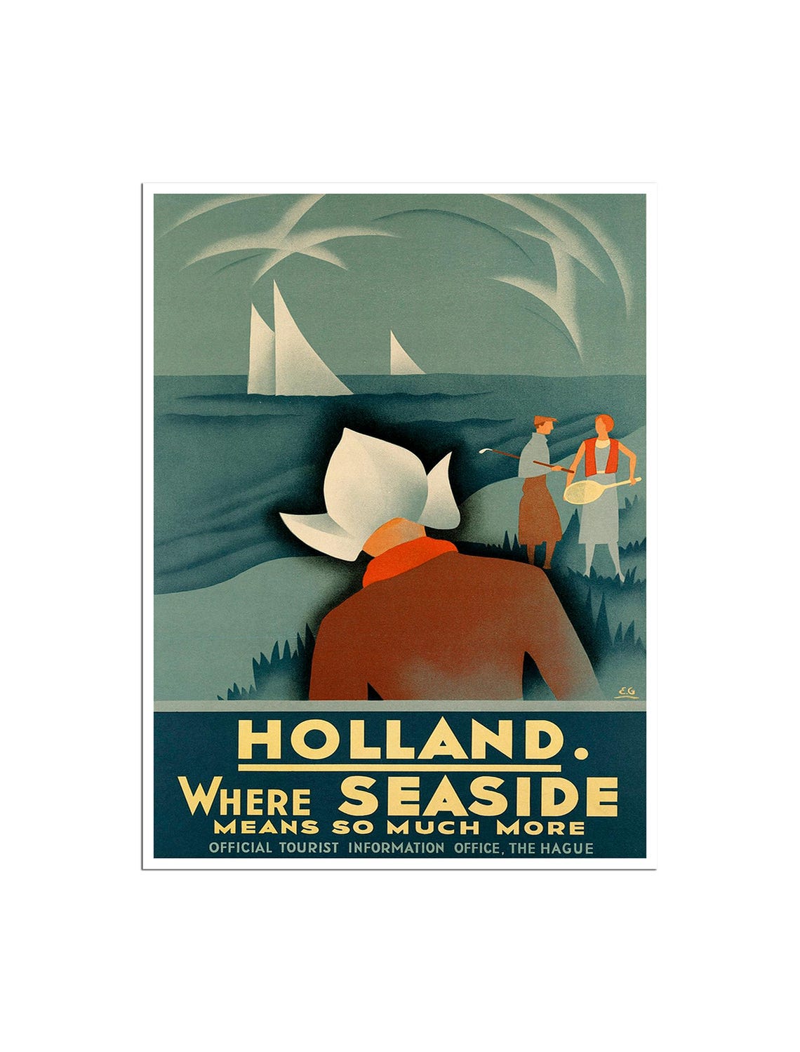 Holland Where Seaside Means More Vintage Golf Beach Travel Poster
