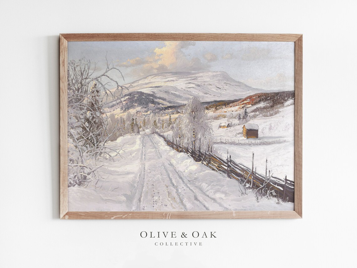 Vintage Country Snow Landscape Art Print, Winter Trees