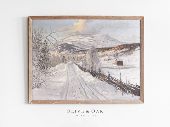 Vintage Country Snow Landscape Art Print, Winter Trees