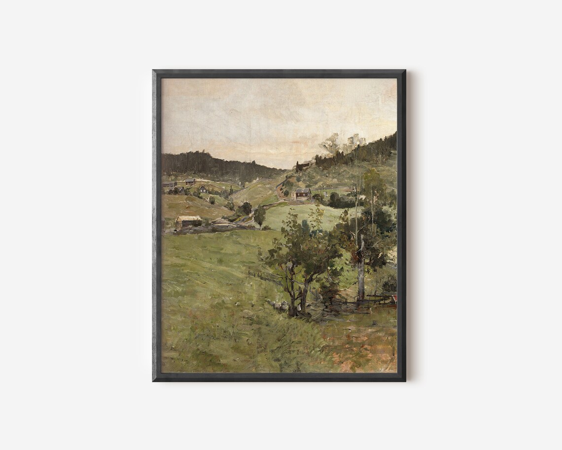 Soft Green Landscape Painting, Vintage Art Print - Image 4
