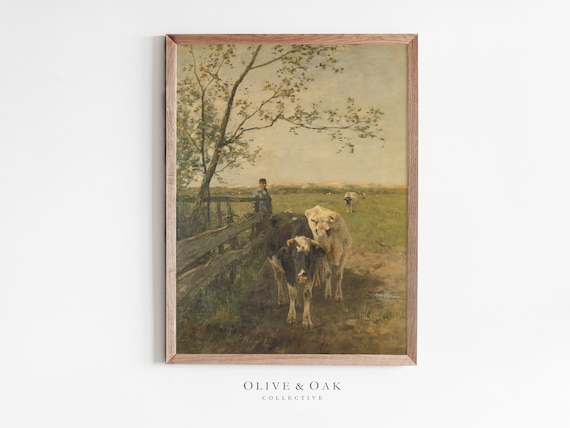 Vintage Farmhouse Landscape, Country Landscape Art Print