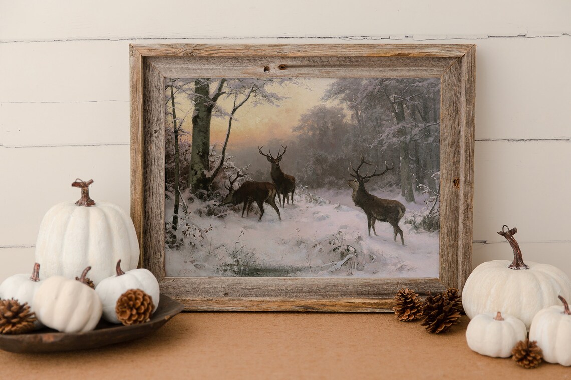 Deer Landscape Painting, Winter Snow Art Print - Image 4