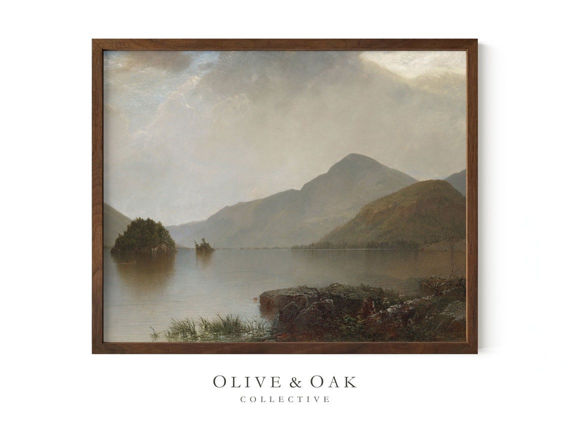 Vintage Lake Painting, Rustic Decor - Image 2