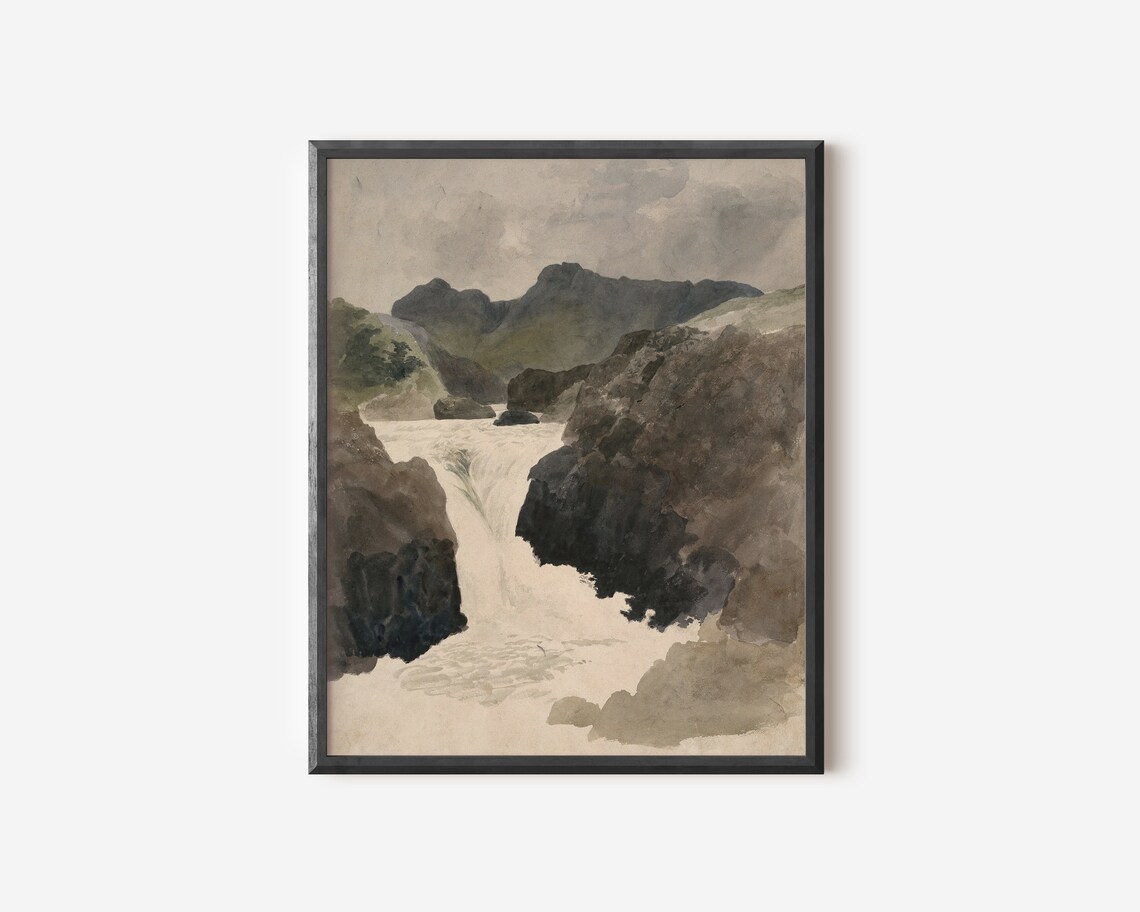 Rustic Waterfall Watercolor Painting Art Print - Image 2
