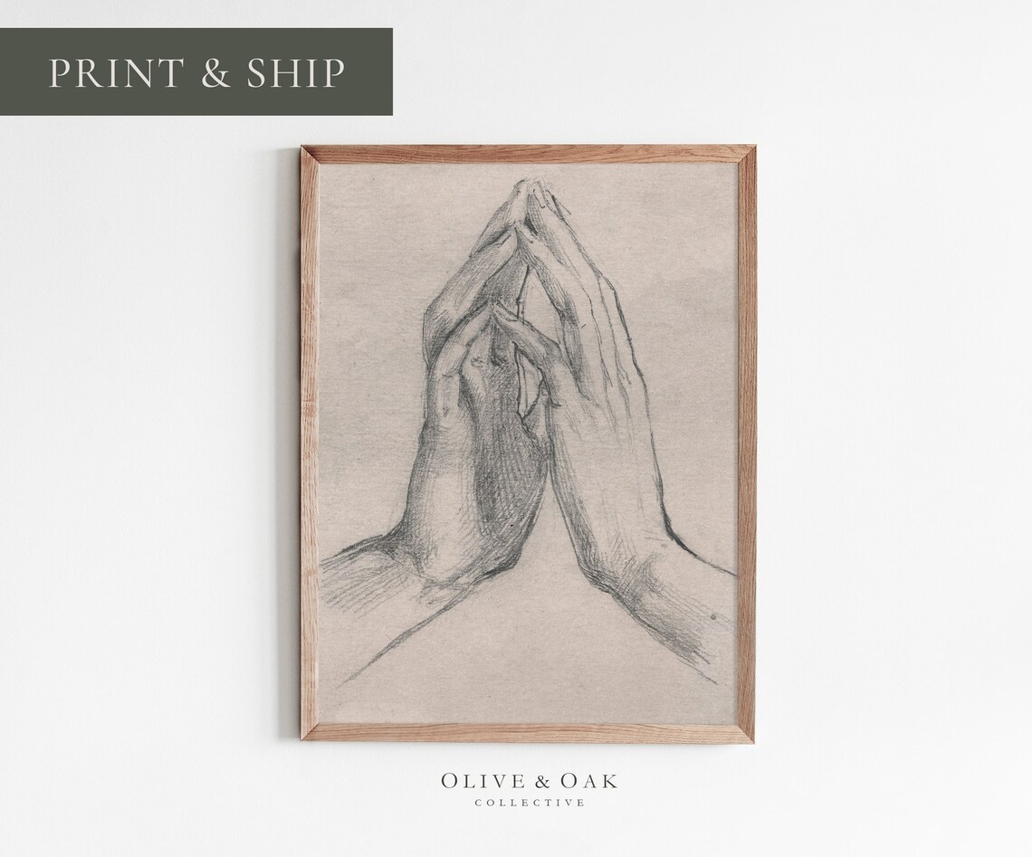 Vintage Hand Drawing Sketch Of Lovers Hands Art Print