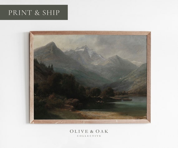 Rustic Landscape Painting, Mountain Cabin Decor