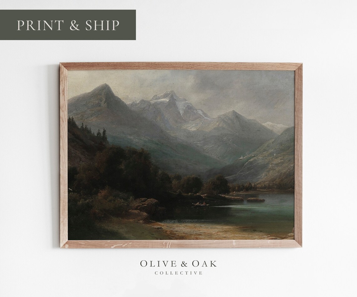 Rustic Landscape Painting, Mountain Cabin Decor