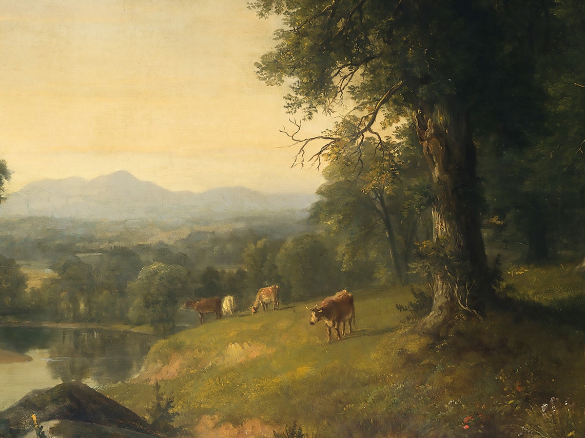 Vintage Country Landscape Cow Painting Art Print - Image 2