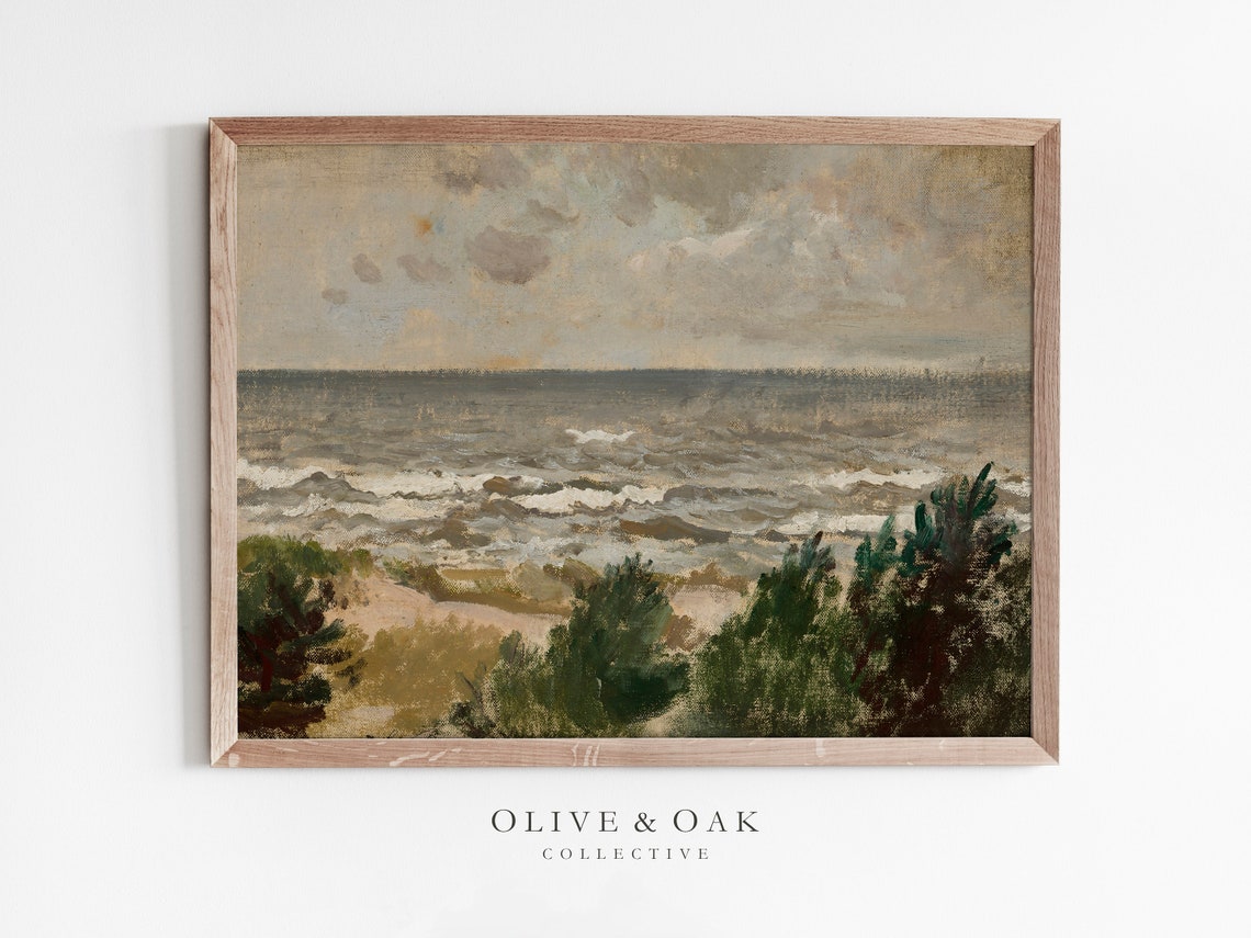 Vintage Seascape Painting, Coastal Landscape Art Print