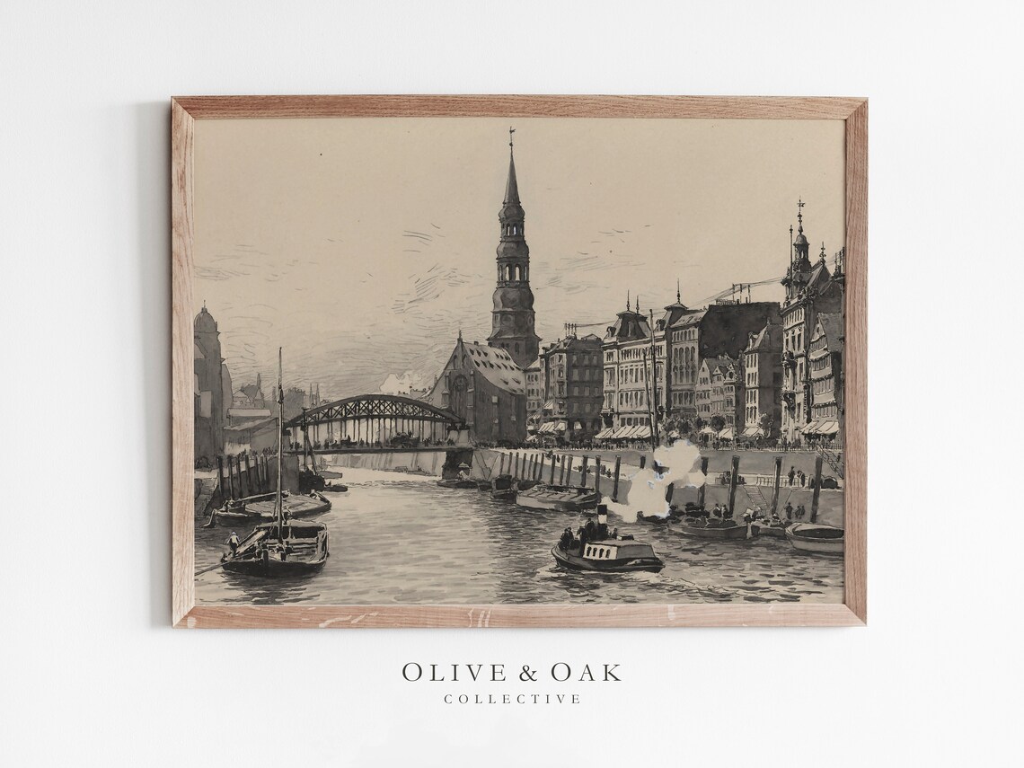 Vintage Architecture Sketch Art Print, Antique Cityscape