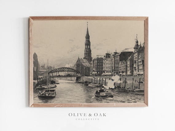 Vintage Architecture Sketch Art Print, Antique Cityscape