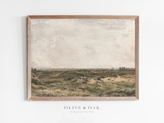 Vintage Landscape Painting, Country Farmhouse Art Print
