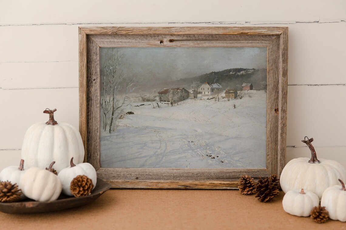 Snowy Village Painting, Winter Countryside Art - Image 4