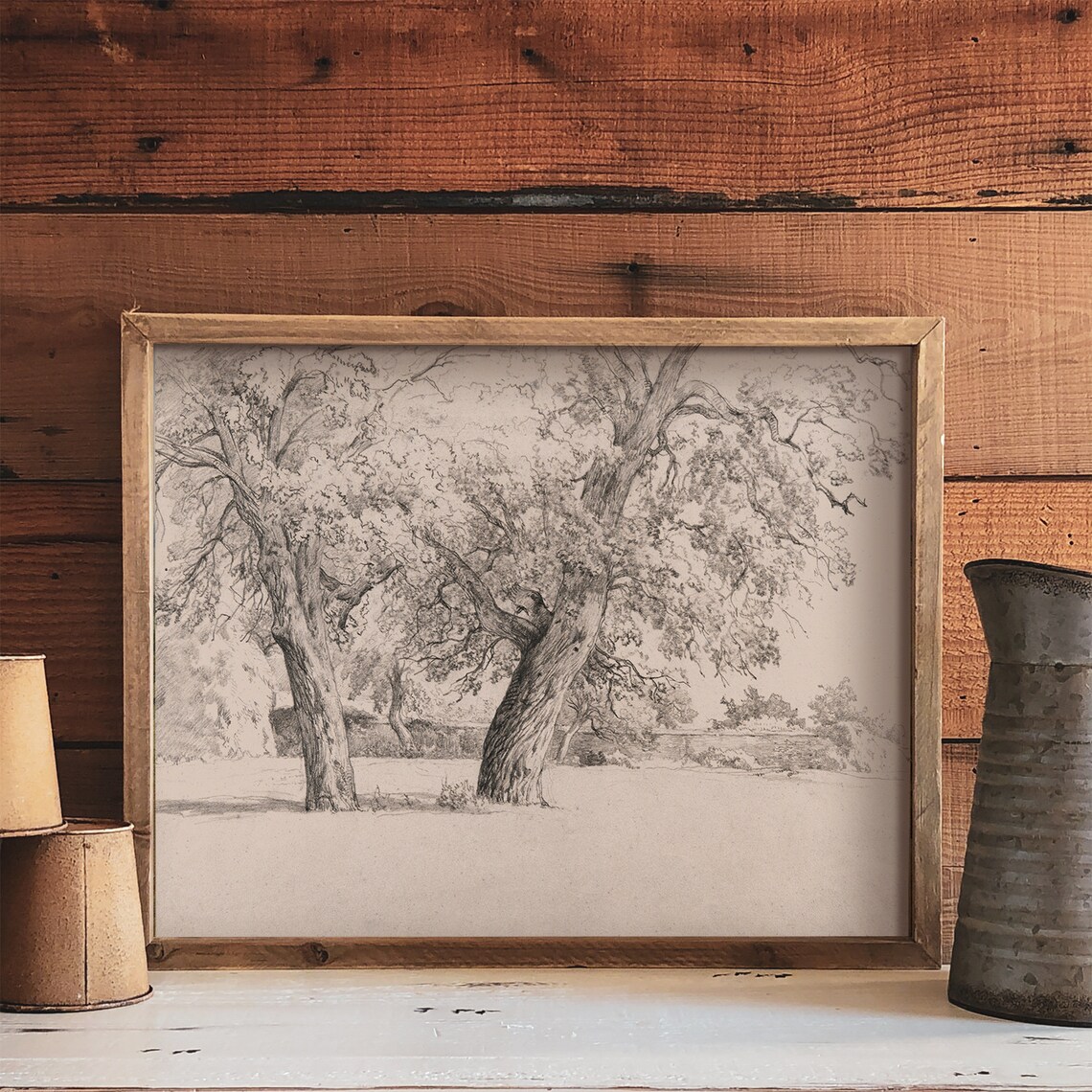 Antique Tree Sketch, Farmhouse Landscape Art Print - Image 2
