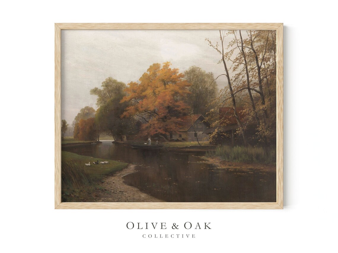Autumn Landscape Painting, Vintage Country Fall Decor - Image 4
