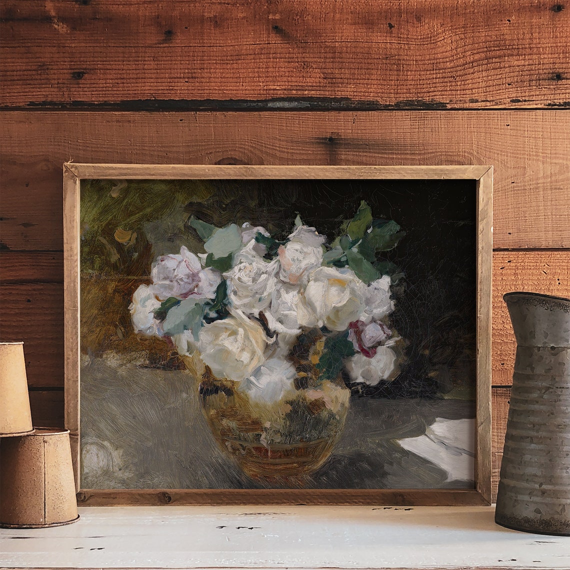 Vintage Rose Still Life, Floral Oil-Painting Print - Image 2