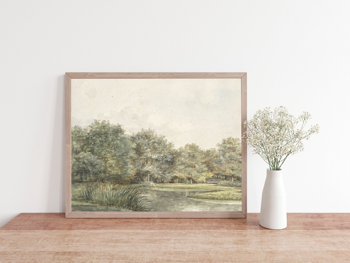 Antique Landscape Painting Vintage Cottage Decor Print - Image 2