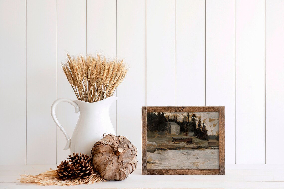 Rustic Landscape Painting, Abstract Cabin Decor - Image 2